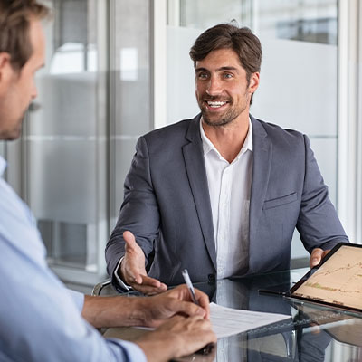 couple speaking with a consultant